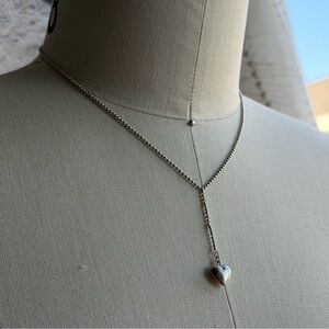 Sterling Silver Dainty Heart Lariat Beaded Chain Necklace - Elegant Drop Pendant